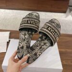 Dior Unisex CD Dway Slide Black Toile De Jouy Mexico Embroidered Cotton - Image 5