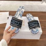 Dior Unisex CD Dway Slide Blue Multicolor Embroidered Cotton Toile De Jouy Mexico - Image 6