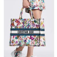 Dior Unisex Large Dior Book Tote White Multicolor Toile De Jouy Fantastica Embroidery (6)