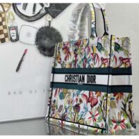 Dior Unisex Large Dior Book Tote White Multicolor Toile De Jouy Fantastica Embroidery (6)