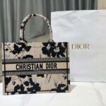 Dior Women CD Medium Dior Book Tote Beige Black Fleurs Mystiques Embroidery - Image 4