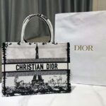 Dior Women CD Medium Dior Book Tote White Black Paris Embroidery - Image 4