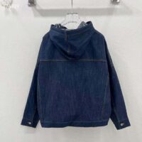 Dior Women CD Oversized Hooded Jacket Blue Cotton Denim Dior Oblique Interior (3)