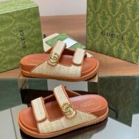 Gucci GG Unisex Sandal Double G Natural Raffia Effect Viscose Rubber Flat (7)