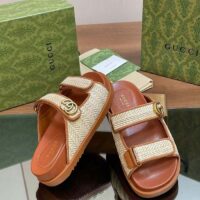 Gucci GG Unisex Sandal Double G Natural Raffia Effect Viscose Rubber Flat (7)