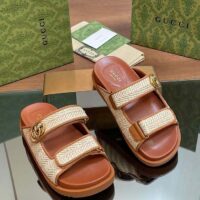 Gucci GG Unisex Sandal Double G Natural Raffia Effect Viscose Rubber Flat (7)