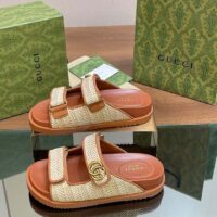 Gucci GG Unisex Sandal Double G Natural Raffia Effect Viscose Rubber Flat (7)