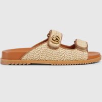 Gucci GG Unisex Sandal Double G Natural Raffia Effect Viscose Rubber Flat (7)