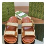 Gucci GG Unisex Sandal Double G Natural Raffia Effect Viscose Rubber Flat - immagine 5