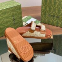 Gucci GG Unisex Sandal Double G Natural Raffia Effect Viscose Rubber Flat (7)