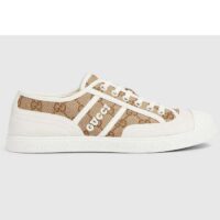 Gucci Unisex GG Canvas Sneaker Beige Ebony Original GG Canvas Lace Up Flat (5)