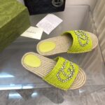 Gucci Unisex GG Interlocking G Espadrille Lime Green Viscose-Effect Raffia Flat - Image 4