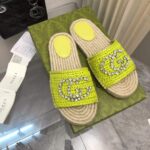 Gucci Unisex GG Interlocking G Espadrille Lime Green Viscose-Effect Raffia Flat - Image 6