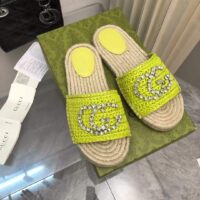 Gucci Unisex GG Interlocking G Espadrille Lime Green Viscose-Effect Raffia Flat (5)