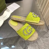 Gucci Unisex GG Interlocking G Espadrille Lime Green Viscose-Effect Raffia Flat (5)