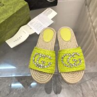 Gucci Unisex GG Interlocking G Espadrille Lime Green Viscose-Effect Raffia Flat (5)