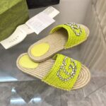Gucci Unisex GG Interlocking G Espadrille Lime Green Viscose-Effect Raffia Flat - Image 5
