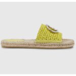 Gucci Unisex GG Interlocking G Espadrille Lime Green Viscose-Effect Raffia Flat
