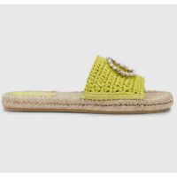 Gucci Unisex GG Interlocking G Espadrille Lime Green Viscose-Effect Raffia Flat (5)