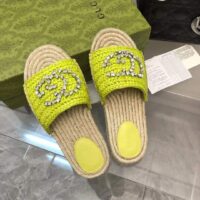 Gucci Unisex GG Interlocking G Espadrille Lime Green Viscose-Effect Raffia Flat (5)