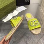 Gucci Unisex GG Interlocking G Espadrille Lime Green Viscose-Effect Raffia Flat - Image 9
