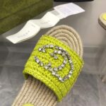 Gucci Unisex GG Interlocking G Espadrille Lime Green Viscose-Effect Raffia Flat - Image 10