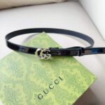 Gucci Unisex GG Marmont Thin Belt Black Leather Double G Buckle – Image 3