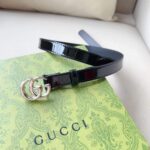 Gucci Unisex GG Marmont Thin Belt Black Leather Double G Buckle – Image 5