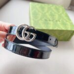 Gucci Unisex GG Marmont Thin Belt Black Leather Double G Buckle – Image 9