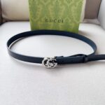 Gucci Unisex GG Marmont Thin Belt Black Leather Double G Buckle – Image 4