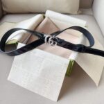 Gucci Unisex GG Marmont Thin Belt Black Leather Double G Buckle – Image 2