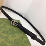 Gucci Unisex GG Thin Belt Belt Black Leather Double G Buckle 1.3 CM Width - immagine 4