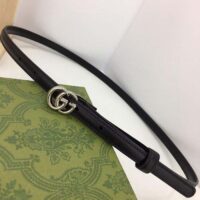 Gucci Unisex GG Thin Belt Belt Black Leather Double G Buckle 1.3 CM Width (4)