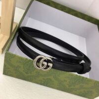 Gucci Unisex GG Thin Belt Belt Black Leather Double G Buckle 1.3 CM Width (4)