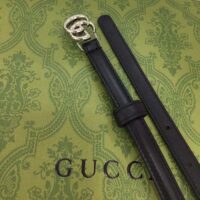 Gucci Unisex GG Thin Belt Belt Black Leather Double G Buckle 1.3 CM Width (4)