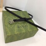 Gucci Unisex GG Thin Belt Belt Black Leather Double G Buckle 1.3 CM Width - immagine 6