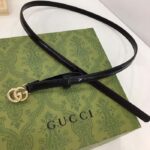 Gucci Unisex GG Thin Patent Double G Belt Black Leather 1.3 CM Width – Image 4
