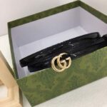 Gucci Unisex GG Thin Patent Double G Belt Black Leather 1.3 CM Width – Image 3