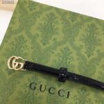 Gucci Unisex GG Thin Patent Double G Belt Black Leather 1.3 CM Width – Image 7