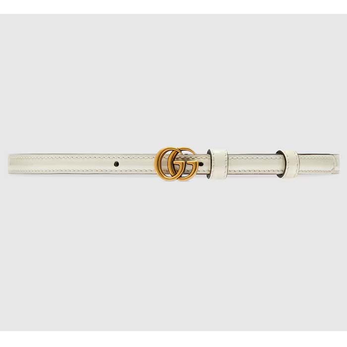 Gucci Unisex GG Thin Patent Double G Belt White Leather 1.3 CM Width