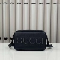 Gucci Unisex Mini Shoulder Bag Black Leather Grey Black GG Supreme Canvas (11)