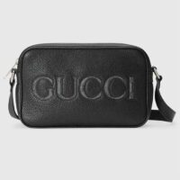 Gucci Unisex Mini Shoulder Bag Black Leather Grey Black GG Supreme Canvas (11)