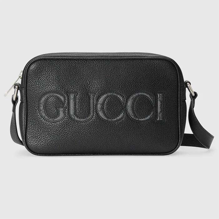 Gucci Unisex Mini Shoulder Bag Black Leather Grey Black GG Supreme Canvas