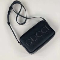 Gucci Unisex Mini Shoulder Bag Black Leather Grey Black GG Supreme Canvas (11)