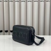 Gucci Unisex Mini Shoulder Bag Black Leather Grey Black GG Supreme Canvas (11)