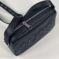 Gucci Unisex Mini Shoulder Bag Black Leather Grey Black GG Supreme Canvas (11)