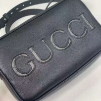 Gucci Unisex Mini Shoulder Bag Black Leather Grey Black GG Supreme Canvas (11)