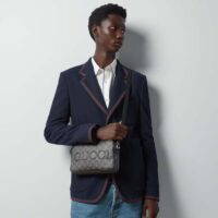 Gucci Unisex Mini Shoulder Bag Grey Black GG Supreme Canvas Black Leather (6)