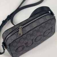 Gucci Unisex Mini Shoulder Bag Grey Black GG Supreme Canvas Black Leather (6)