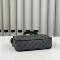 Gucci Unisex Mini Shoulder Bag Grey Black GG Supreme Canvas Black Leather (6)